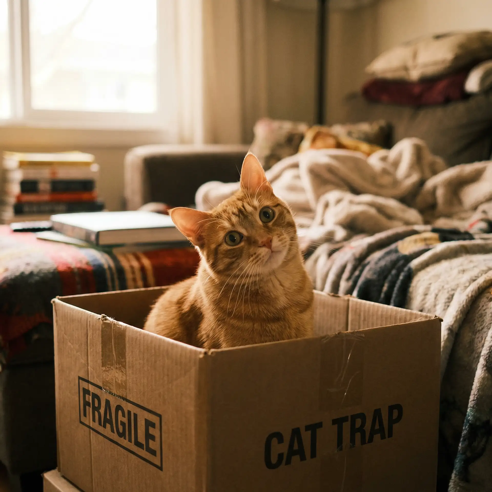 橘猫躲在纸箱里 - 赖小民背景关系
